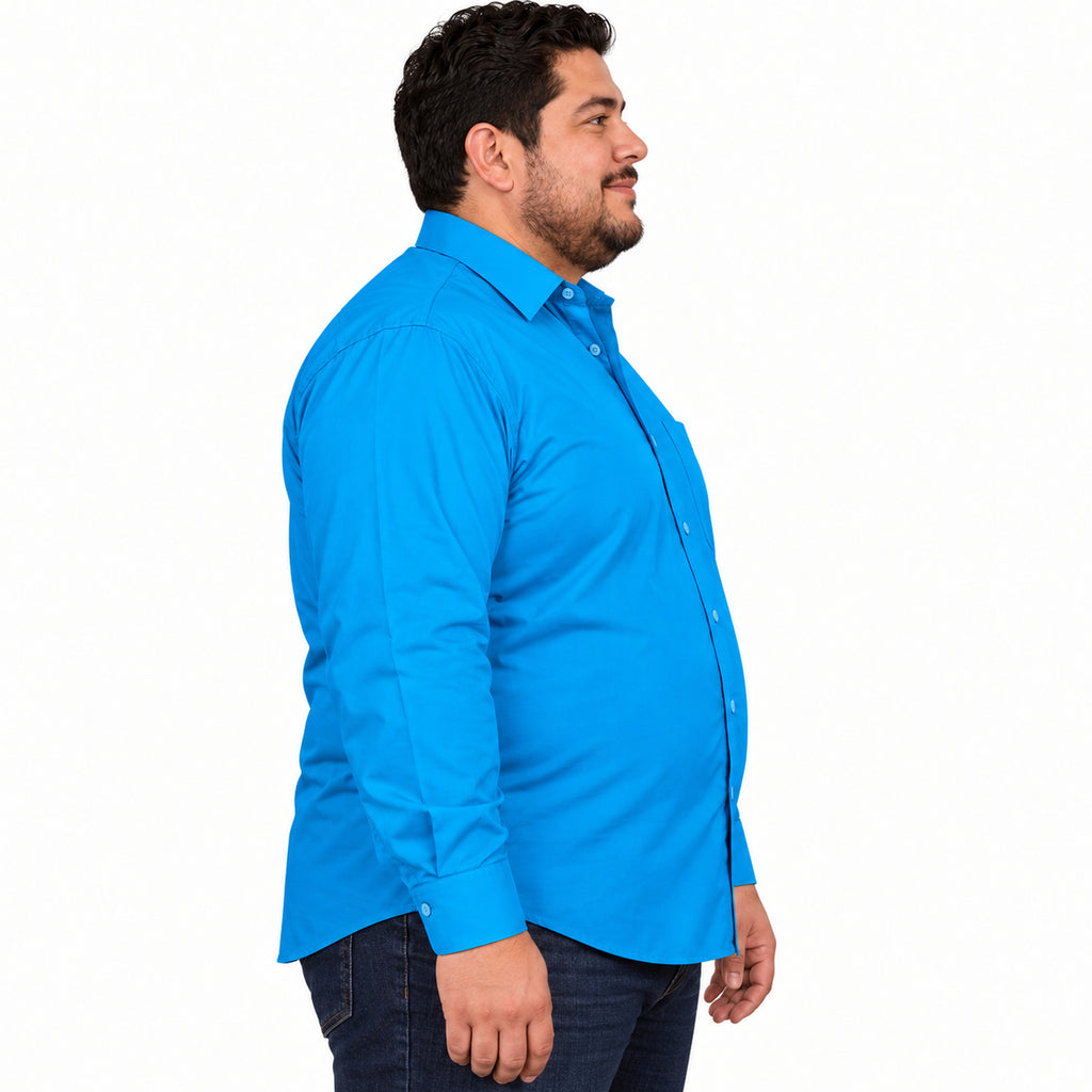 Camisa de vestir turquesa Rodolfo para hombre, tallas extras 44 a 50, perfil derecho desfajada