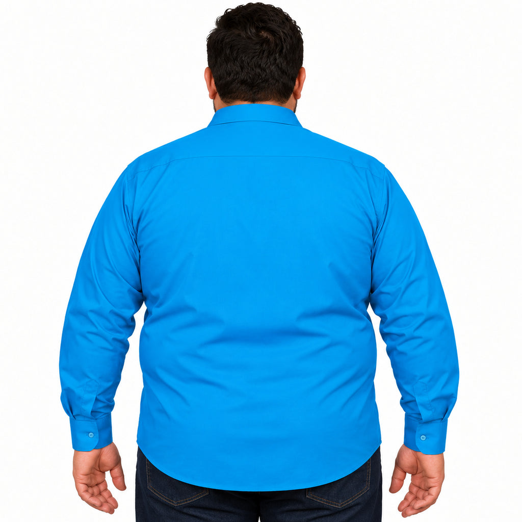 Camisa de vestir turquesa Rodolfo para hombre, tallas extras 44 a 50, espalda desfajada