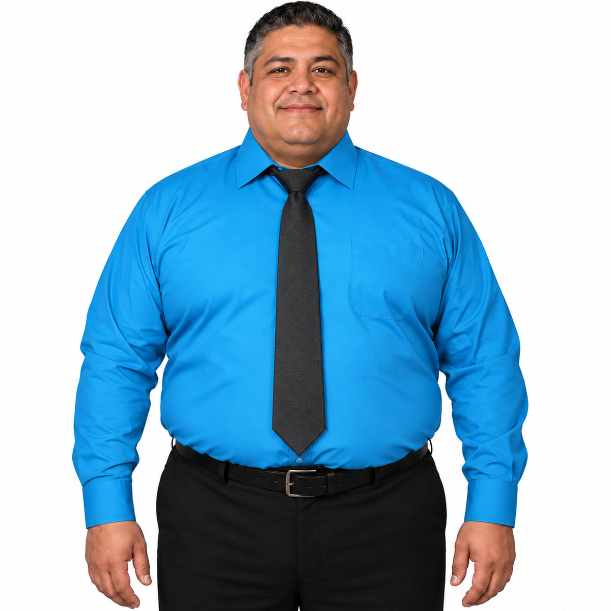 Camisa de vestir Rodolfo Valentini turquesa para hombre, tallas extras 52 a 56, frontal fajada con corbata | color:turquesa-rodolfo