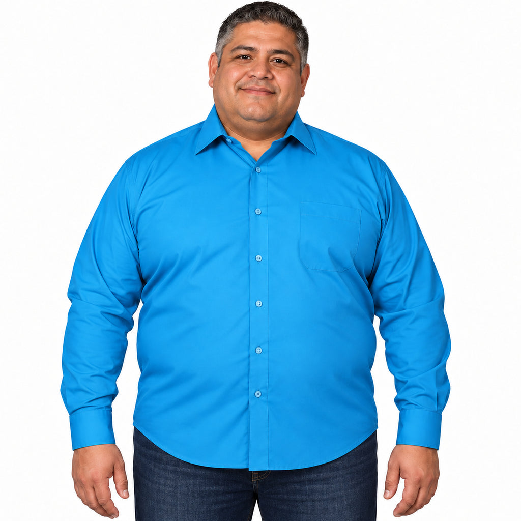 Camisa de vestir Rodolfo Valentini turquesa para hombre, tallas extras 52 a 56, frontal desfajada con mezclilla