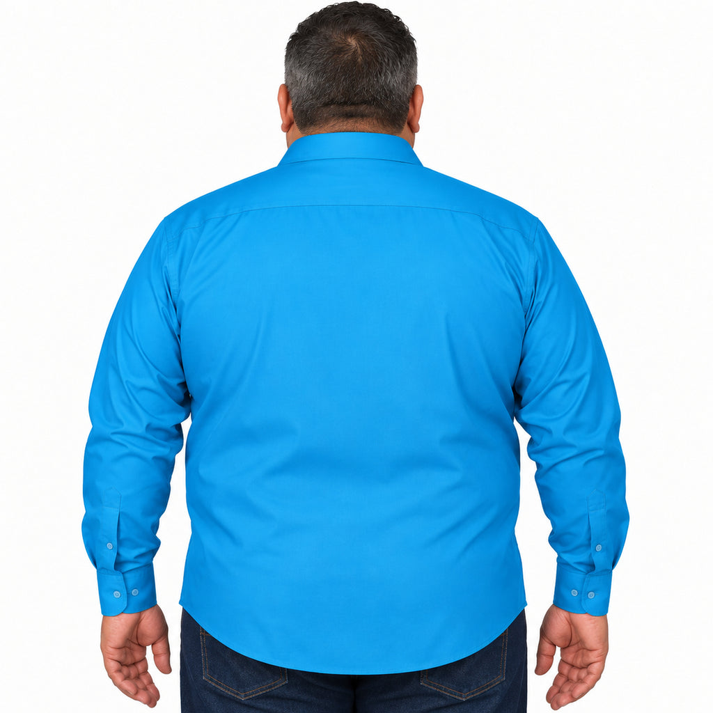Camisa de vestir Rodolfo Valentini turquesa para hombre, tallas extras 52 a 56, espalda desfajada lisa con mezclilla