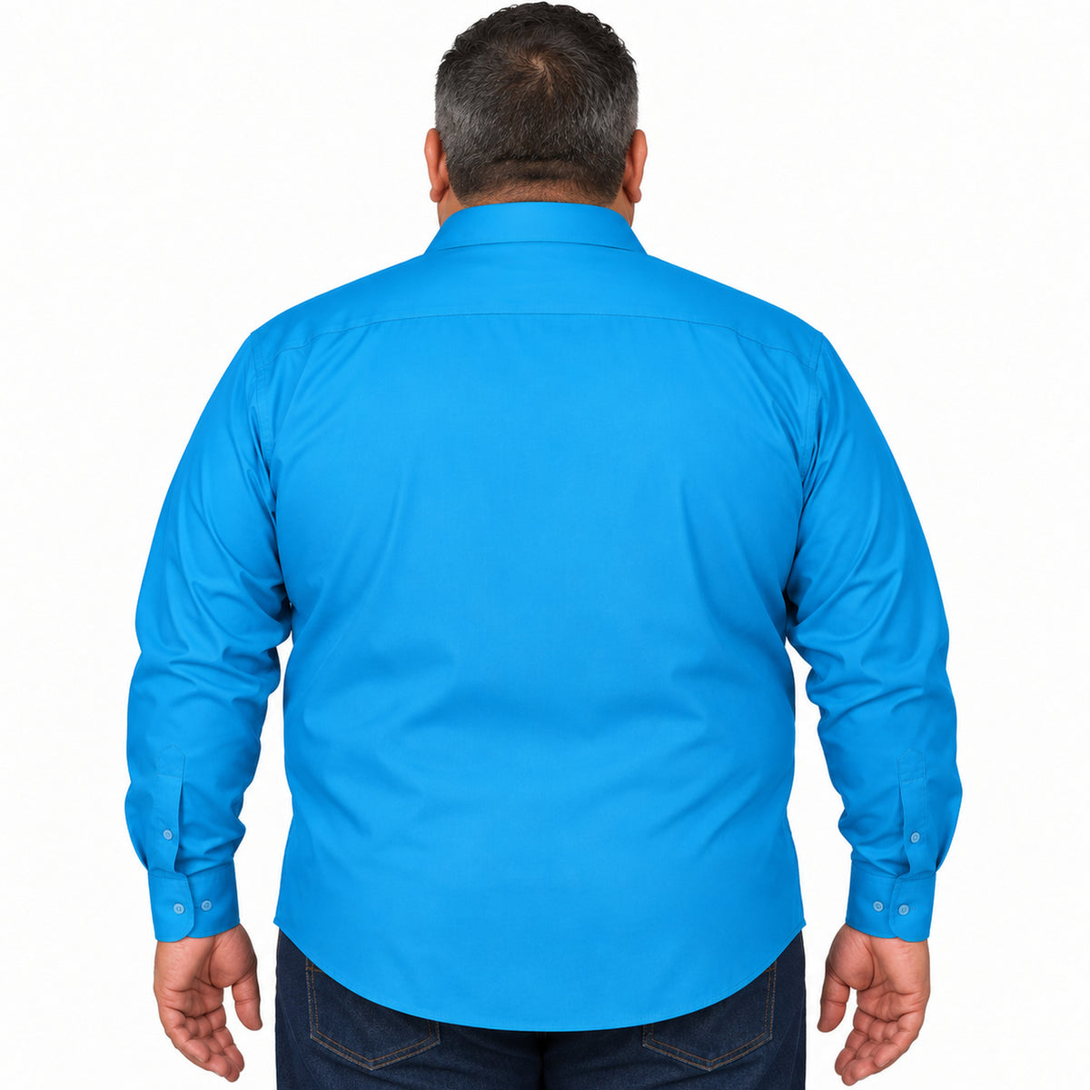 Camisa de vestir Rodolfo Valentini turquesa para hombre, tallas extras 52 a 56, espalda desfajada lisa con mezclilla | color:turquesa-rodolfo