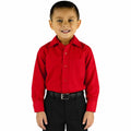 Camisa de vestir infantil roja Rodolfo Valentini, modelo de frente, fajada y sin corbata, tallas 2 a 16 | color:roja-rodolfo