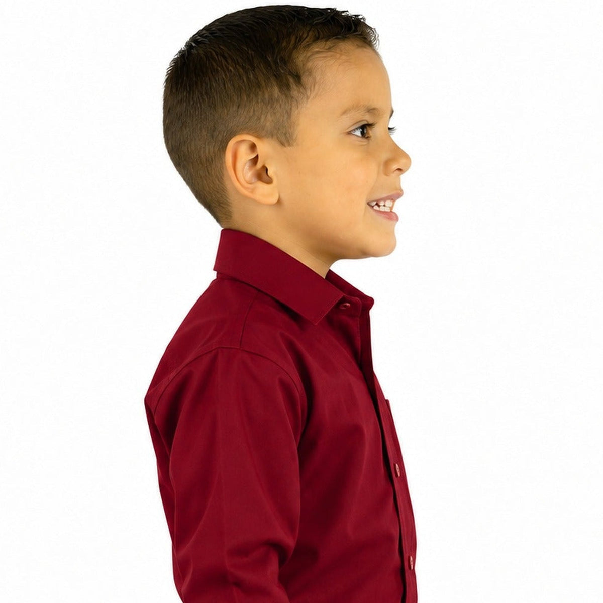 Camisa de vestir infantil vino Rodolfo Valentini, modelo de perfil derecho y fajada, tallas 2 a 16 | color:vino-rodolfo