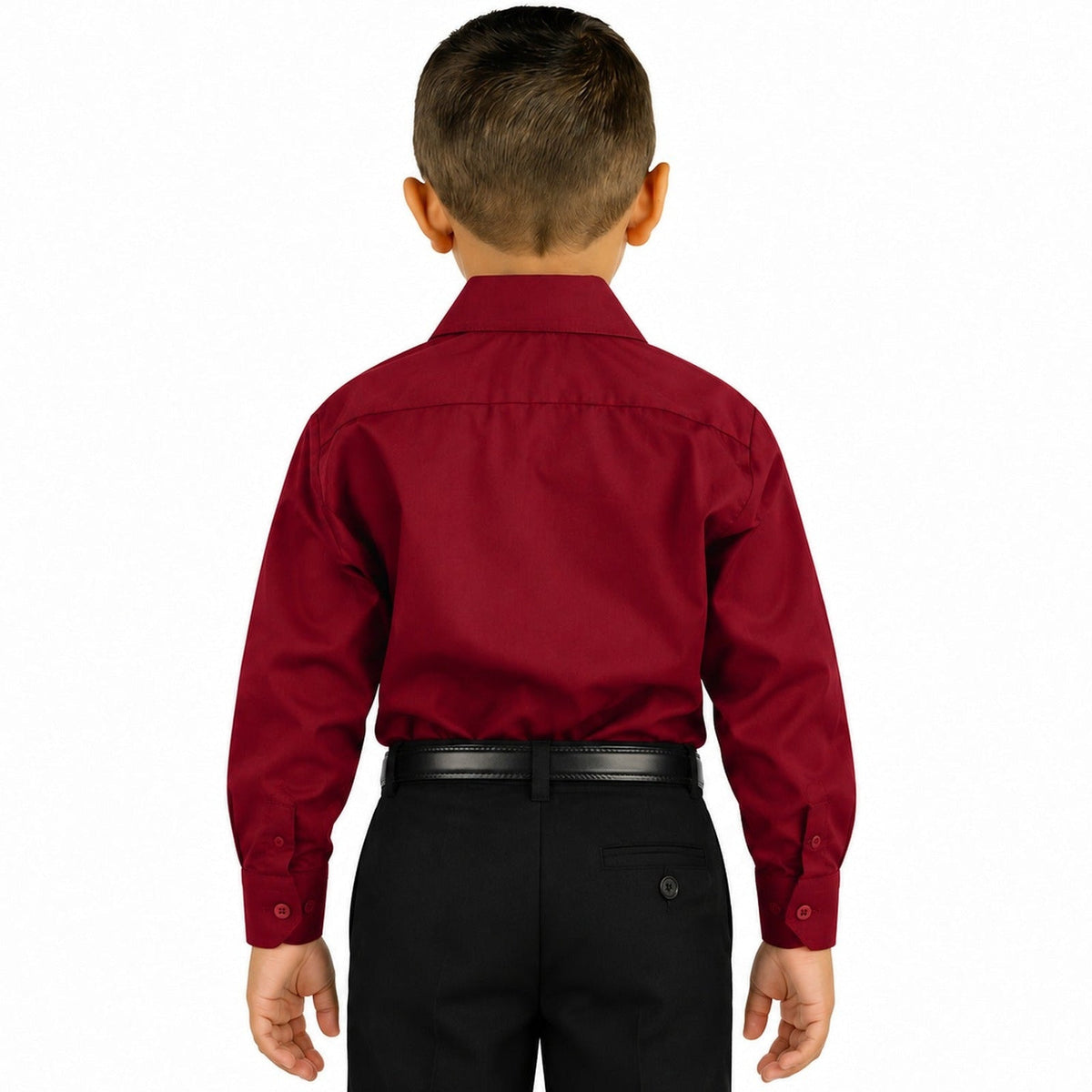 Camisa de vestir infantil vino Rodolfo Valentini, modelo de espalda y fajada, tallas 2 a 16 | color:vino-rodolfo