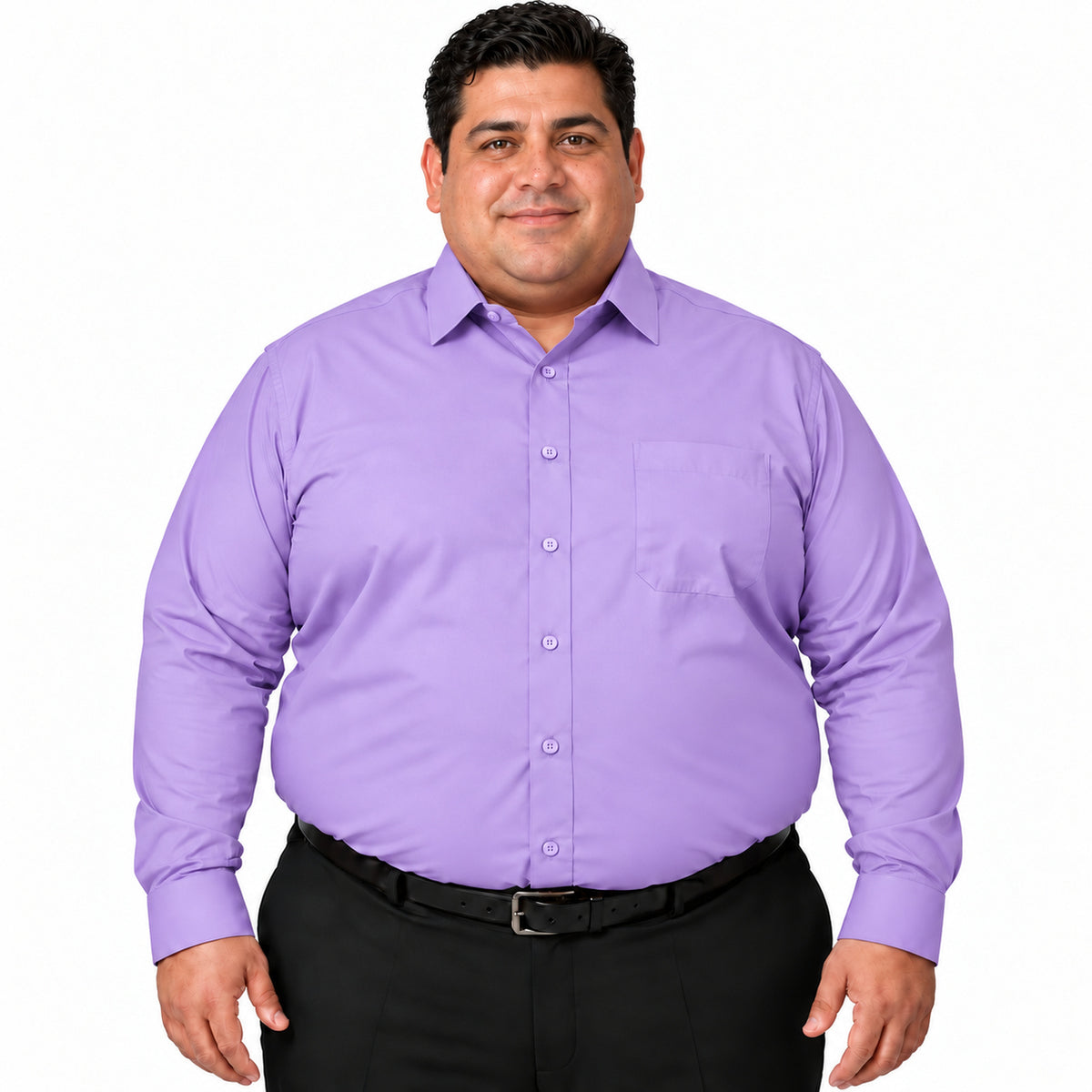 Vista frontal fajada sin corbata de camisa de vestir lila para hombre Rodolfo, tallas extra 52 a 56 | color:lila-rodolfo