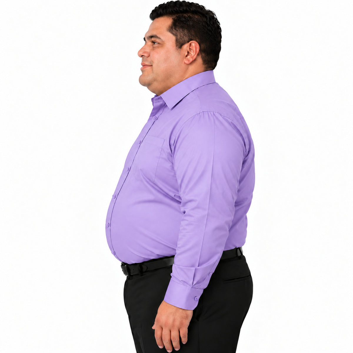 Perfil derecho fajado de camisa de vestir lila para hombre Rodolfo, tallas extra 52 a 56 | color:lila-rodolfo