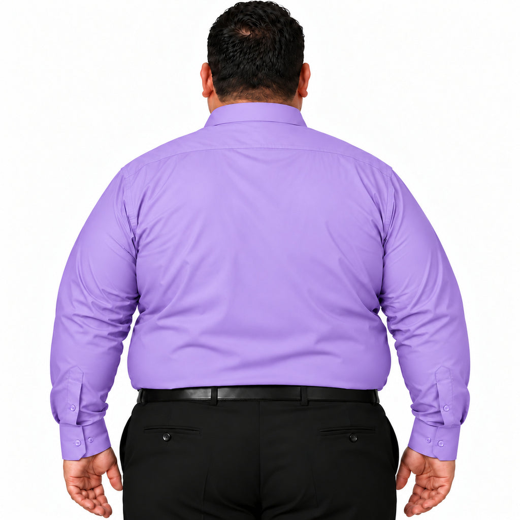 Vista trasera fajada de camisa de vestir lila para hombre Rodolfo, tallas extra 52 a 56