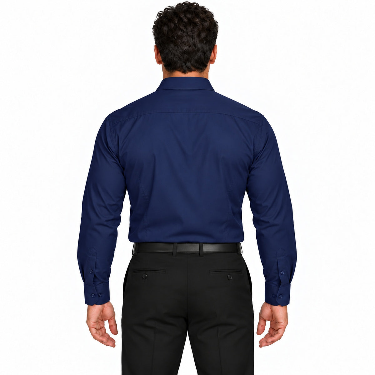 Camisa de vestir para hombre Rodolfo Valentini azul marino, espalda fajada | color:azul-marino-rodolfo