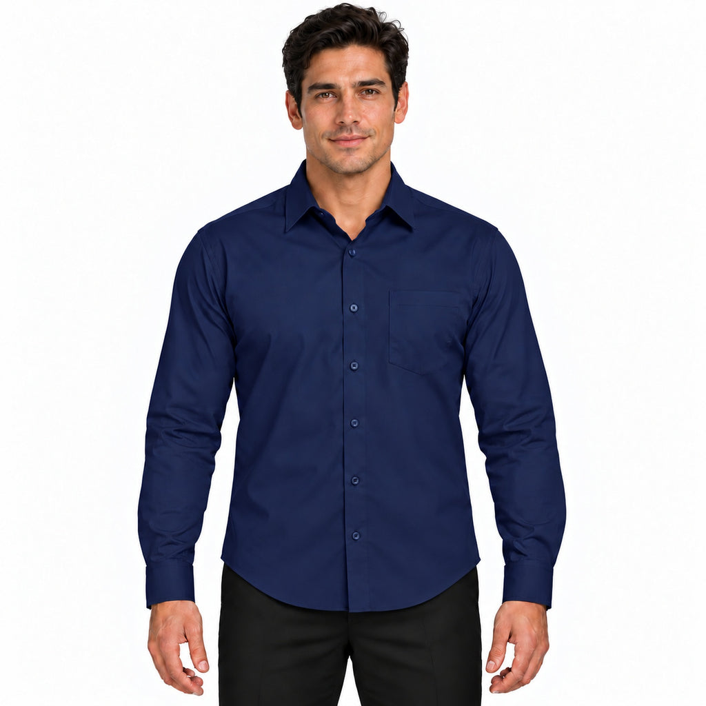Camisa de vestir para hombre Rodolfo Valentini azul marino, frontal desfajada