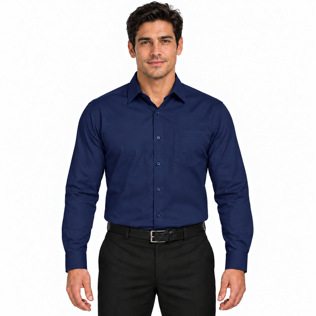 Camisa de vestir para hombre Rodolfo Valentini azul marino, frontal fajada | color:azul-marino-rodolfo