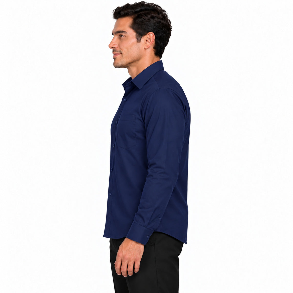 Camisa de vestir para hombre Rodolfo Valentini azul marino, perfil derecho desfajada | color:azul-marino-rodolfo