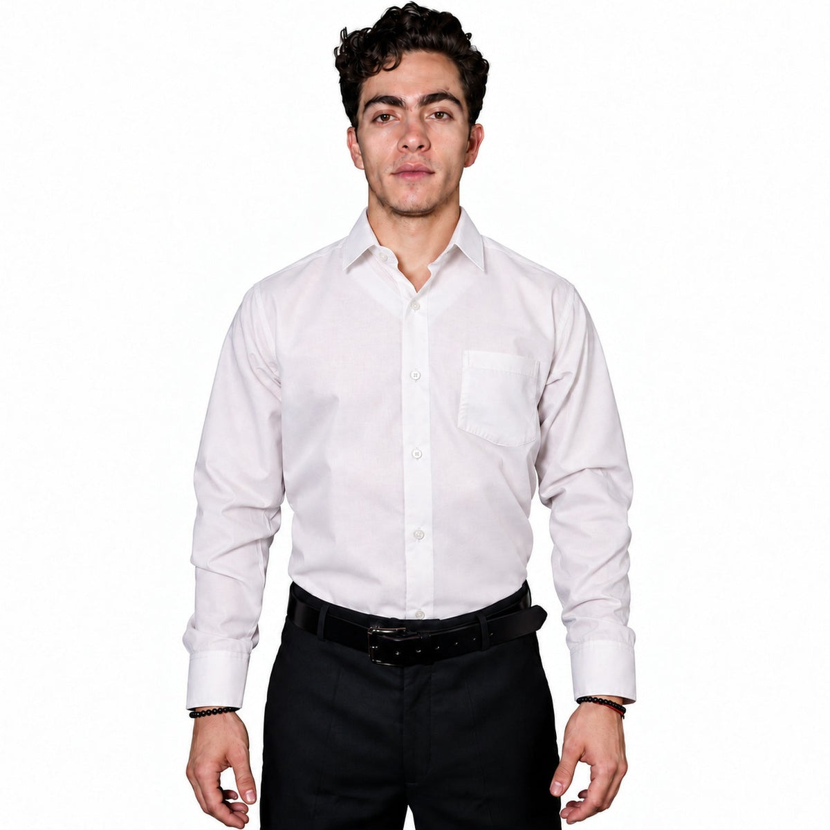 Camisa de vestir Rodolfo Valentini para hombre blanca, frontal fajada sin corbata | color:blanca-rodolfo