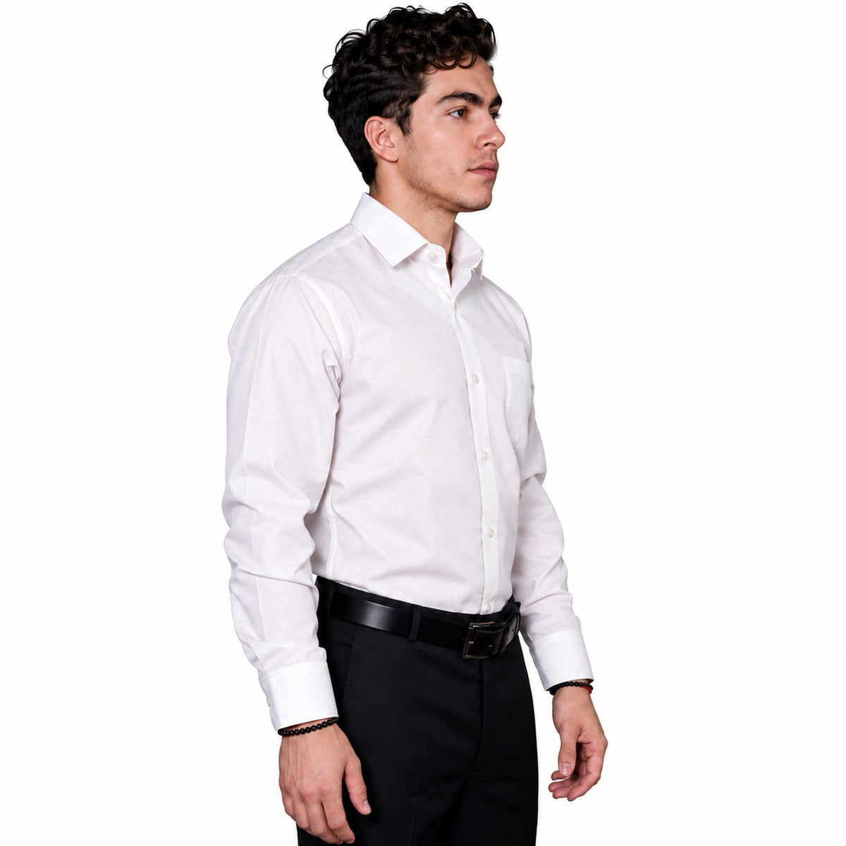 Camisa de vestir Rodolfo Valentini para hombre blanca, perfil derecho fajada | color:blanca-rodolfo