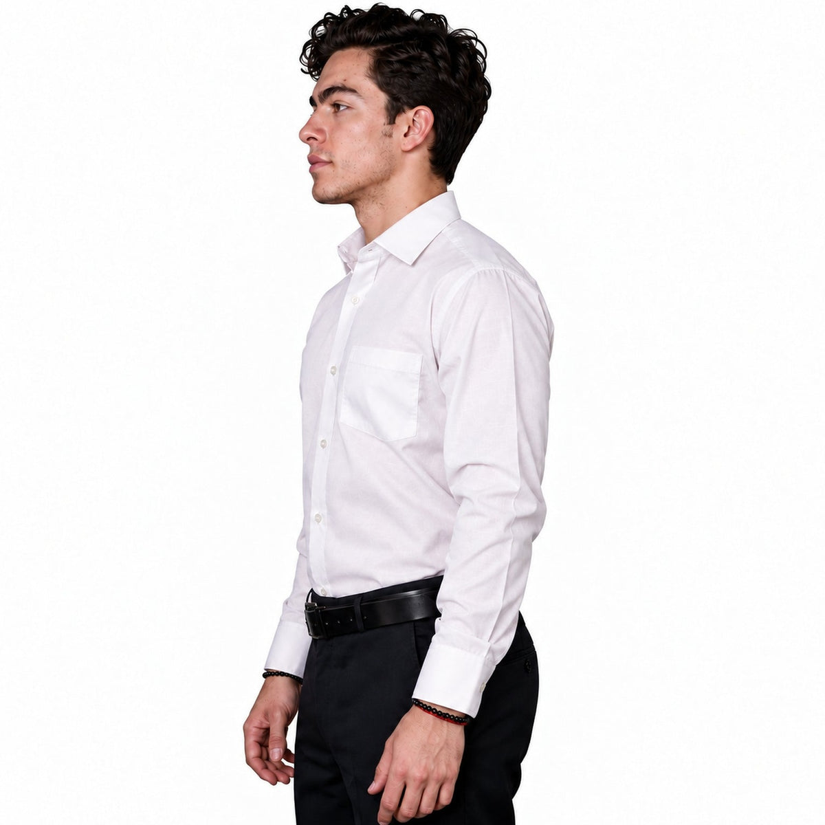 Camisa de vestir Rodolfo Valentini para hombre blanca, perfil izquierdo fajada | color:blanca-rodolfo