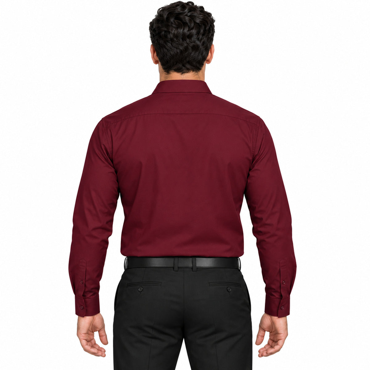 Camisa de vestir vino Rodolfo Valentini para hombre, espalda fajada, con bolsillo de pecho, tallas 34 a 42 | color:vino-rodolfo