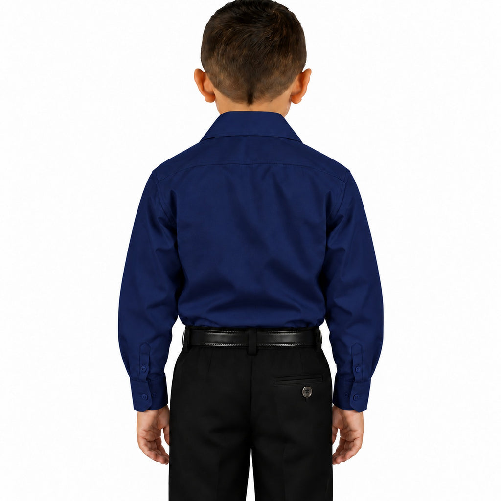 Camisa de vestir infantil azul marino rodolfo valentini, niño modelo, espalda fajada