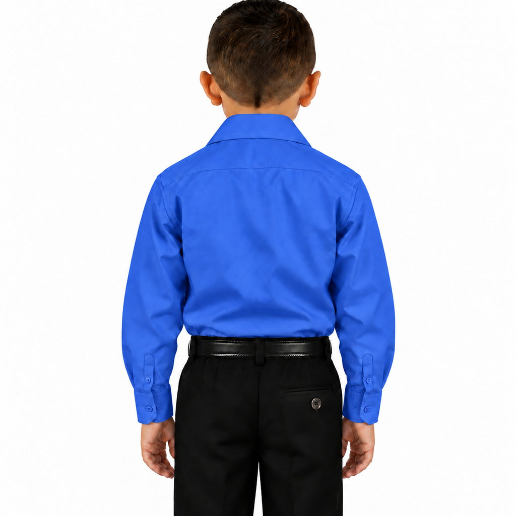 Camisa de vestir infantil azul rey rodolfo valentini, niño modelo, espalda fajada