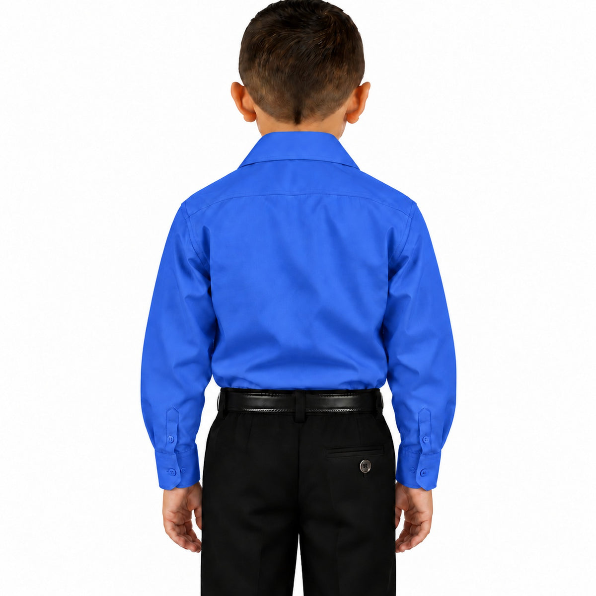 Camisa de vestir infantil azul rey rodolfo valentini, niño modelo, espalda fajada | color:azul-rey-rodolfo