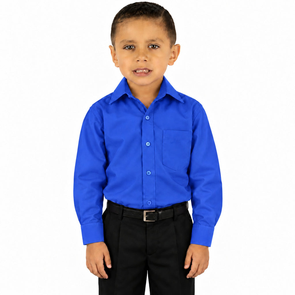 Camisa de vestir infantil azul rey rodolfo valentini, niño modelo, frente fajada