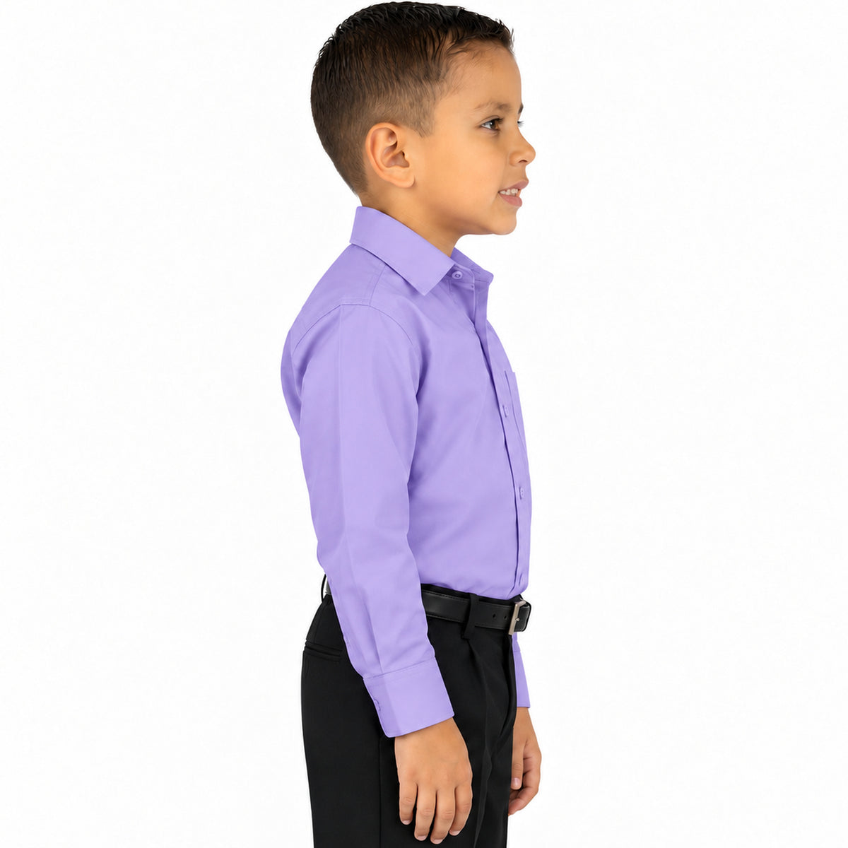 Camisa de vestir infantil Rodolfo Valentini lila para niño, perfil derecho fajada | color:lila-rodolfo