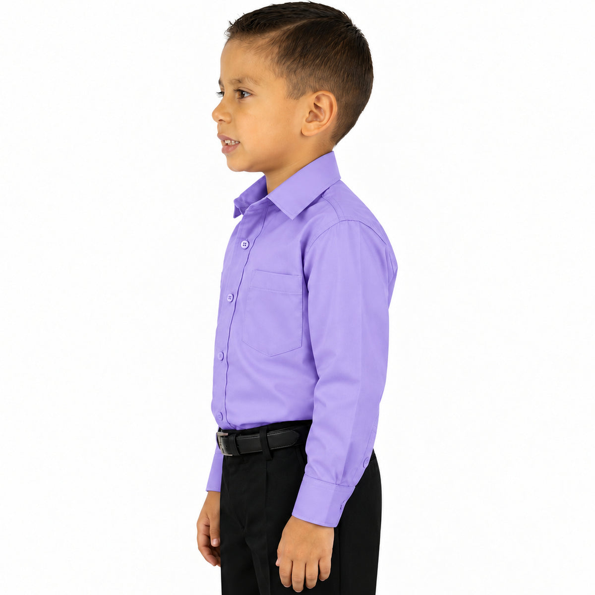 Camisa de vestir infantil Rodolfo Valentini lila para niño, perfil izquierdo fajada | color:lila-rodolfo