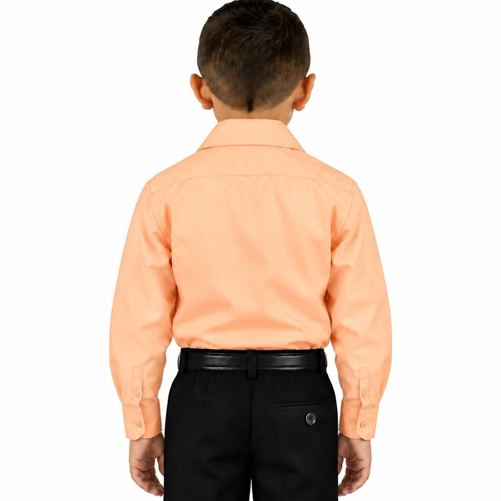 Camisa de vestir infantil melón Rodolfo Valentini, niño modelo, espalda fajada