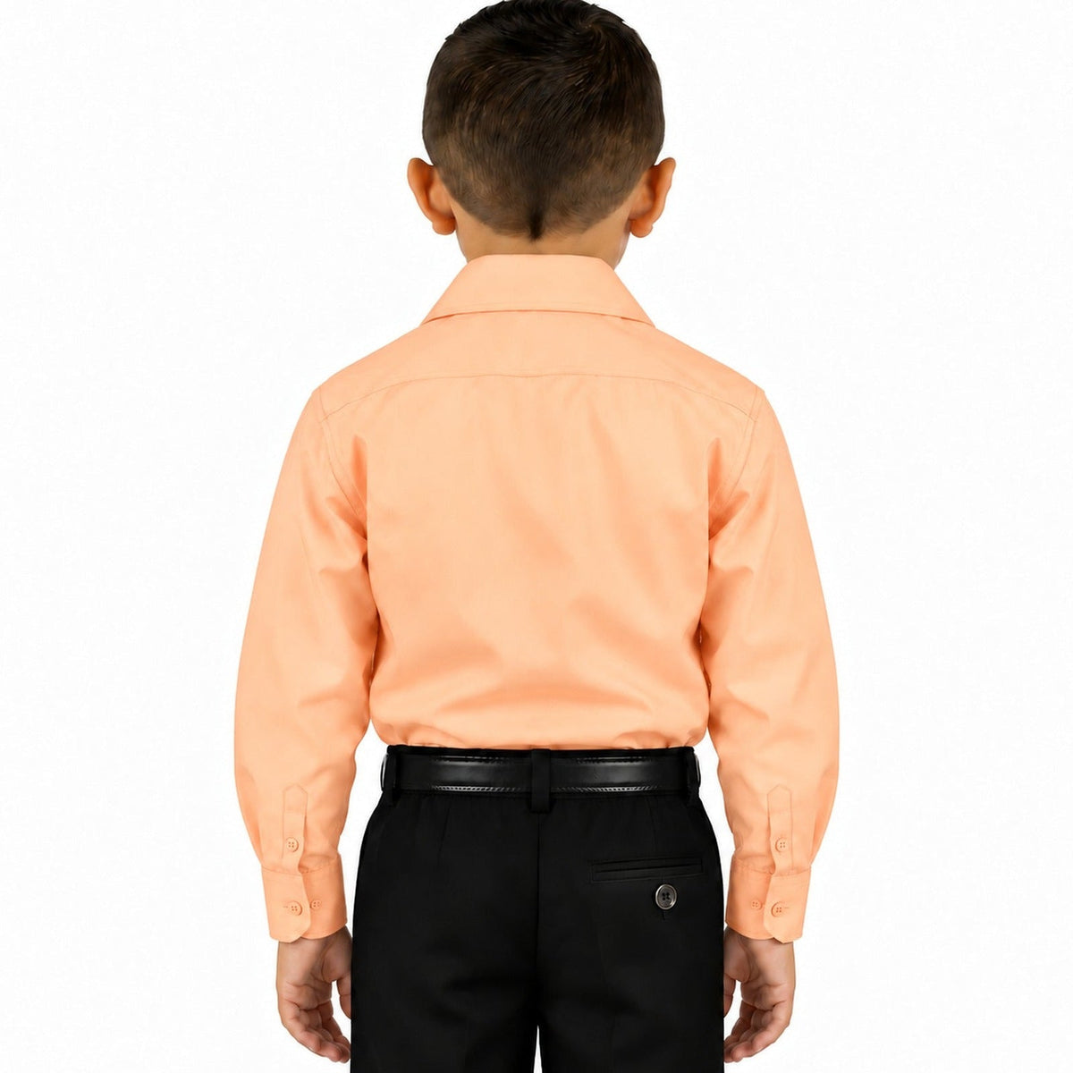 Camisa de vestir infantil melón Rodolfo Valentini, niño modelo, espalda fajada | color:melon