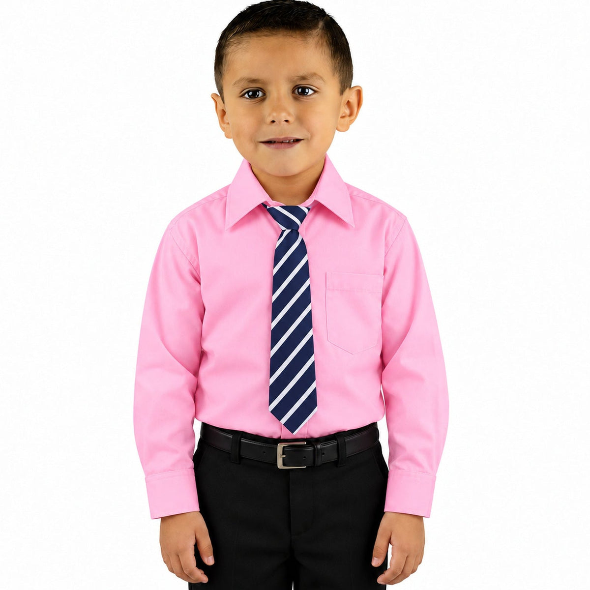 Camisa de vestir infantil rosa pastel rodolfo valentini, frontal fajada corbata diagonal, tallas 2 a 16 | color:rosa-pastel-rodolfo