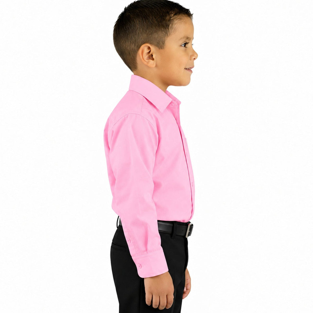 Camisa de vestir infantil rosa pastel rodolfo valentini, perfil derecho fajada, tallas 2 a 16 | color:rosa-pastel-rodolfo