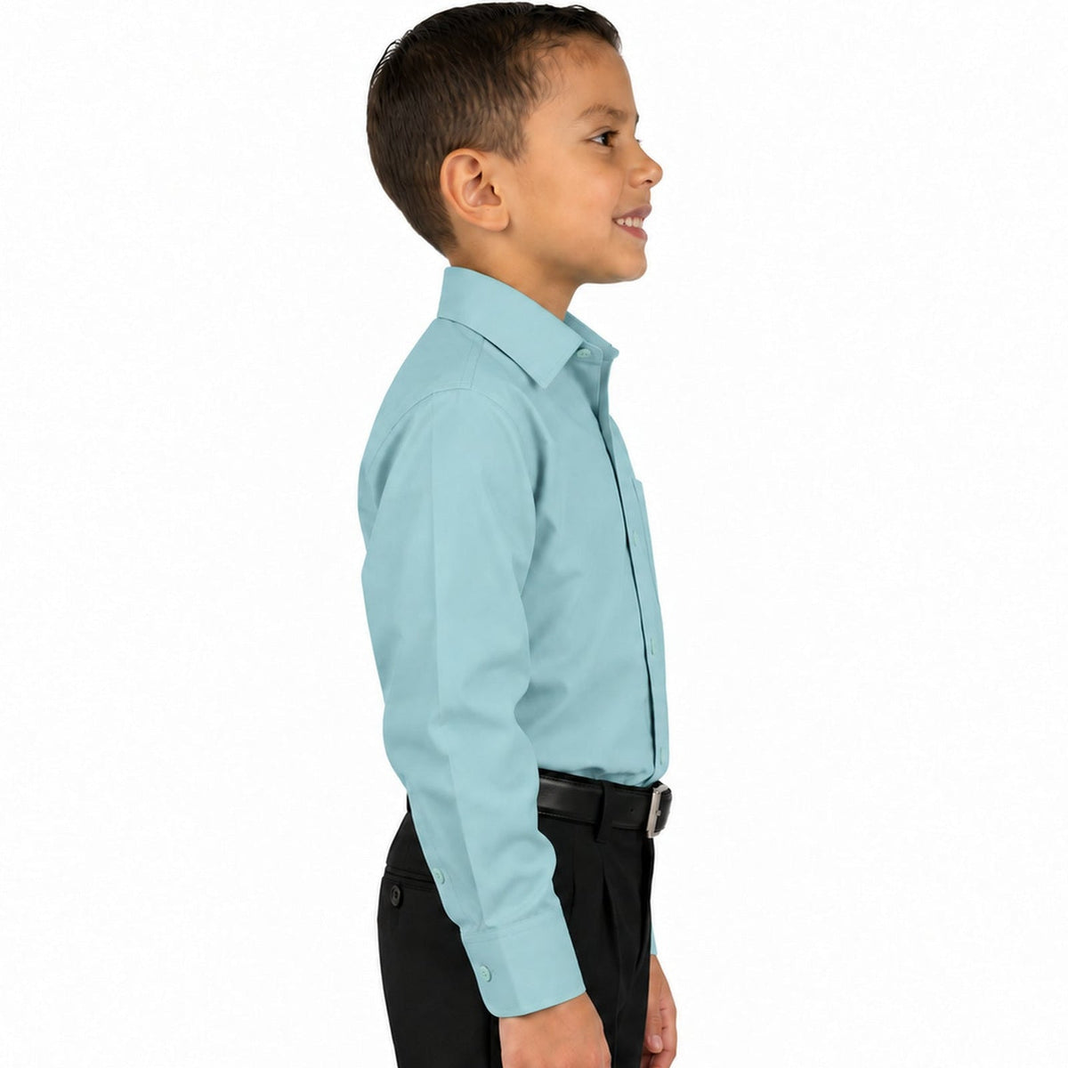 Camisa de vestir infantil verde menta rodolfo valentini, perfil derecho fajada, talla 2 a 16 | color:verde-menta-rodolfo