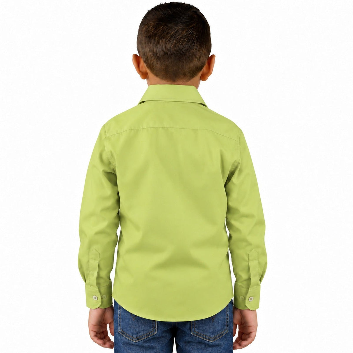 Camisa de vestir infantil Rodolfo Valentini verde manzana, espalda desfajada mezclilla | color:verde-manzana-rodolfo