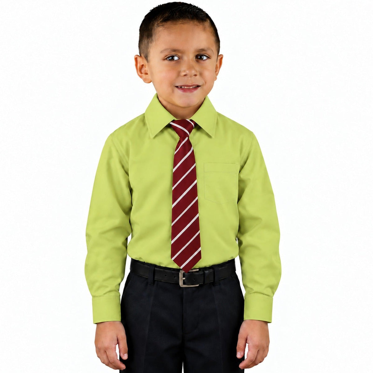 Camisa de vestir infantil Rodolfo Valentini verde manzana, frontal fajada con corbata | color:verde-manzana-rodolfo