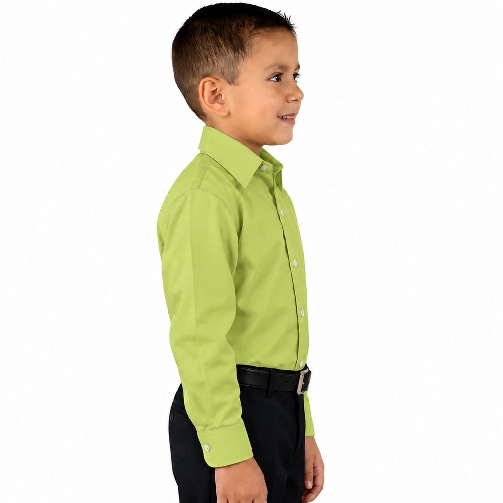 Camisa de vestir infantil Rodolfo Valentini verde manzana, perfil derecho fajada