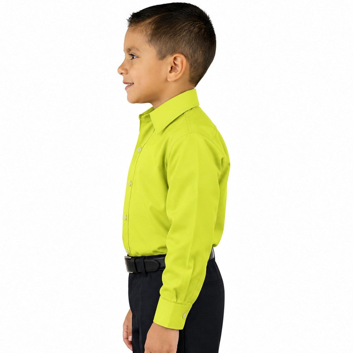 Camisa de vestir infantil Rodolfo Valentini verde manzana, perfil izquierdo fajada | color:verde-manzana-rodolfo