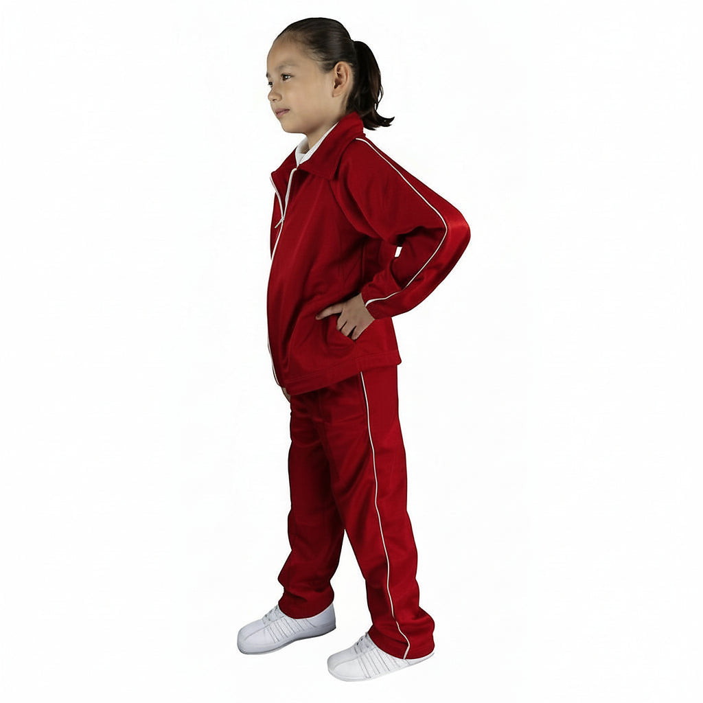 Conjunto de pants escolar Sportock infantil Rojo, perfil izquierdo con modelo
