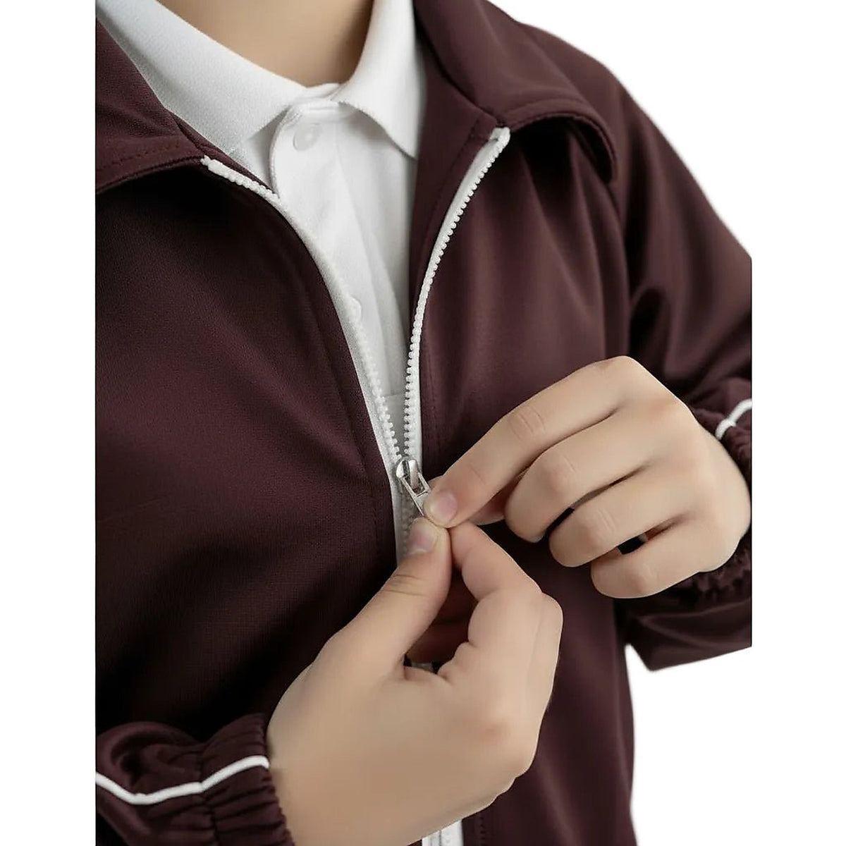 Conjunto de pants escolar Sportock infantil Vino, detalle de cierres y vivos blancos | color:vino