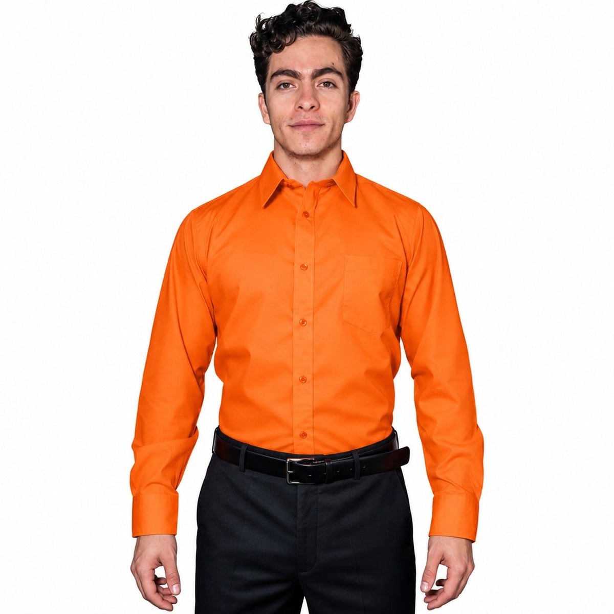 Camisa de vestir para hombre Zanely naranja, frontal fajada | color:naranja-zanely
