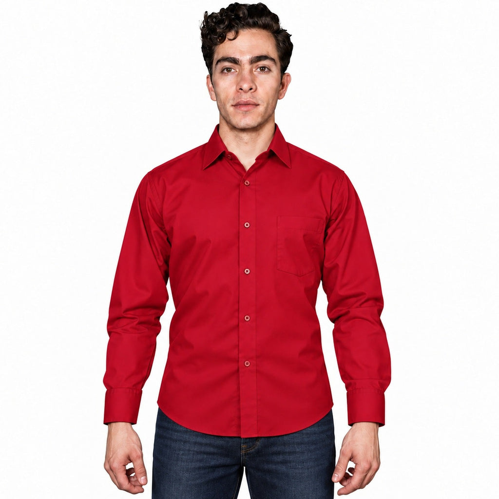 Camisa de vestir para hombre Zanely roja, frontal desfajada