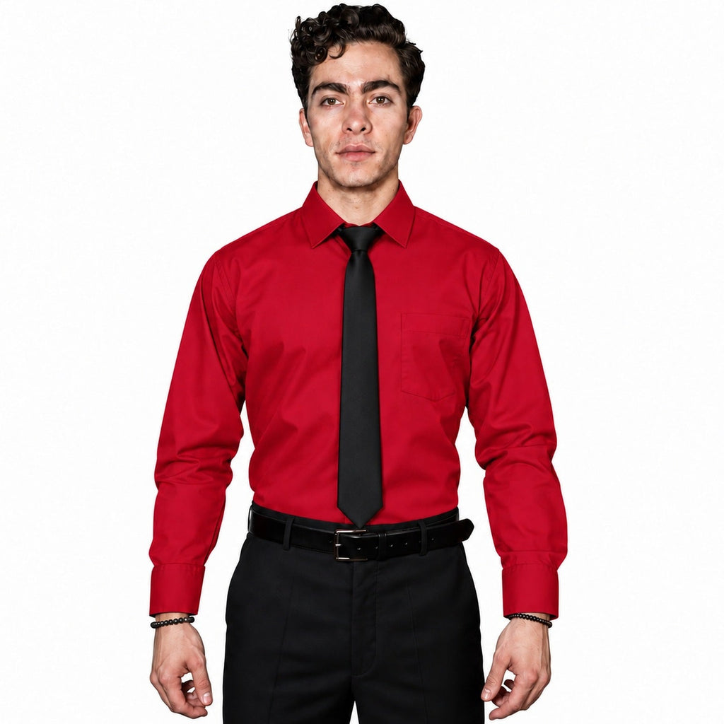 Camisa de vestir para hombre Zanely roja, frontal fajada corbata