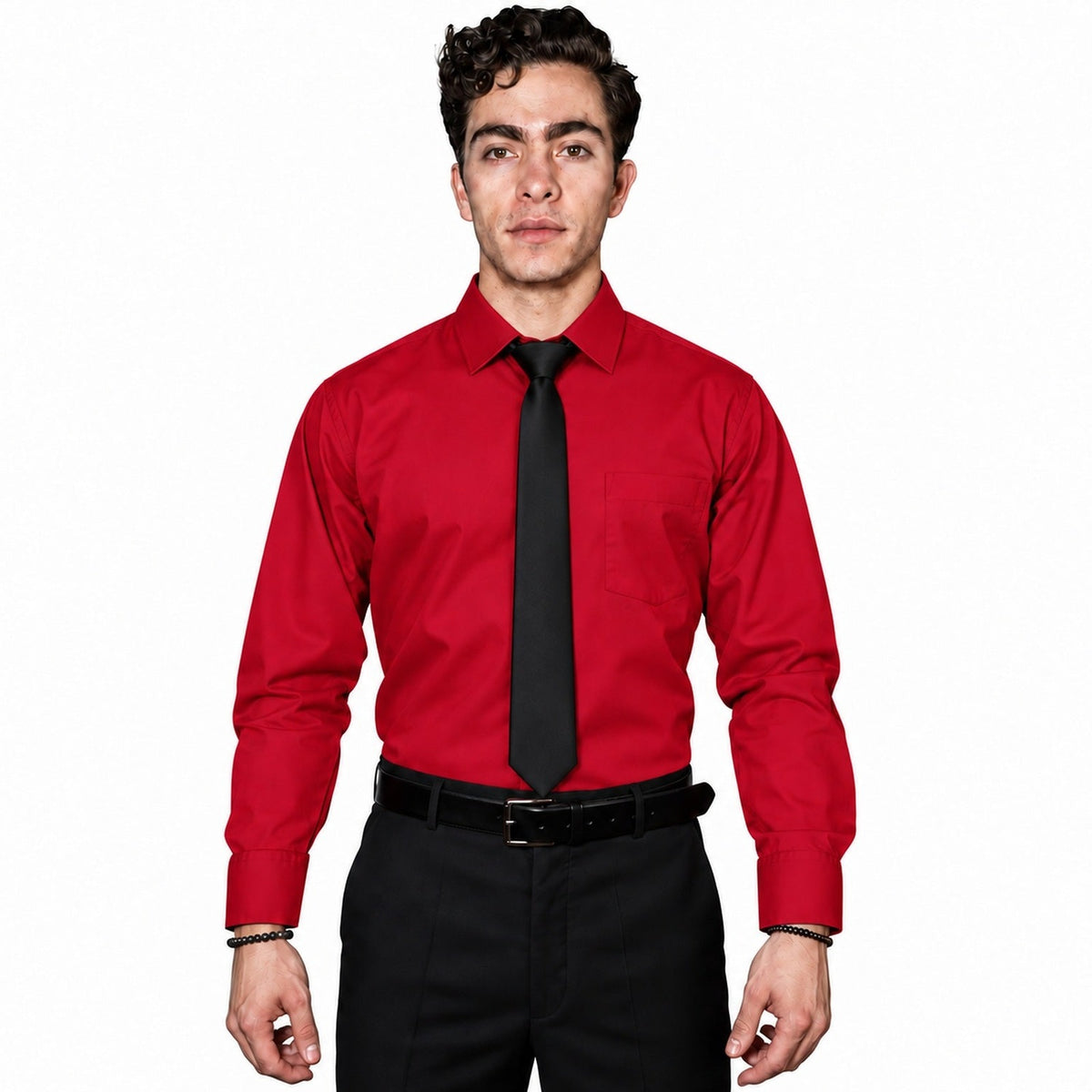 Camisa de vestir para hombre Zanely roja, frontal fajada corbata | color:roja-zanely