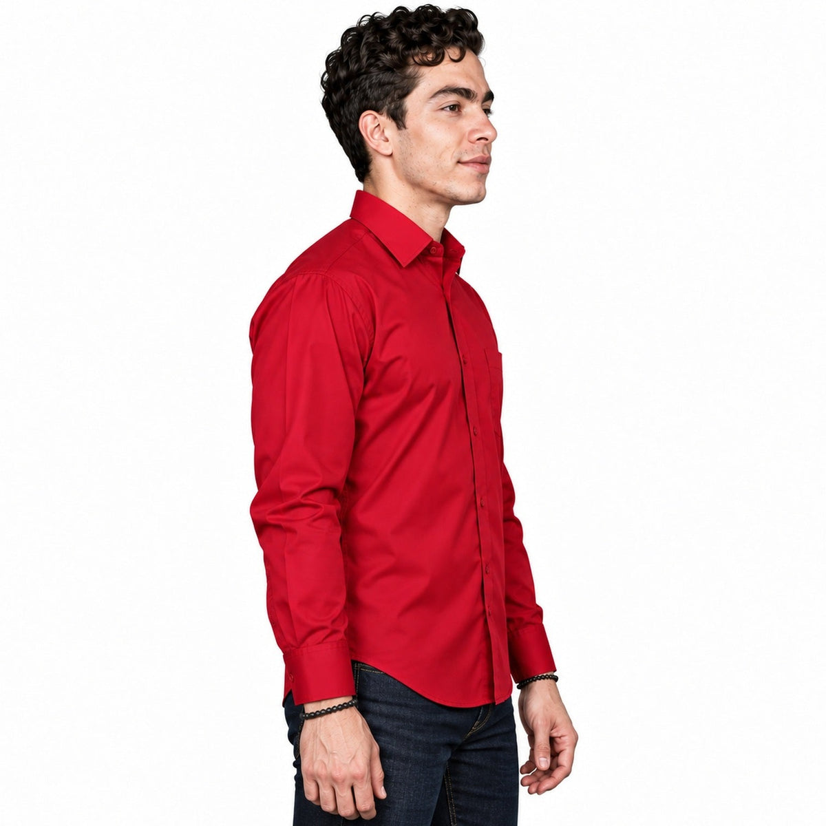 Camisa de vestir para hombre Zanely roja, perfil derecho desfajada | color:roja-zanely