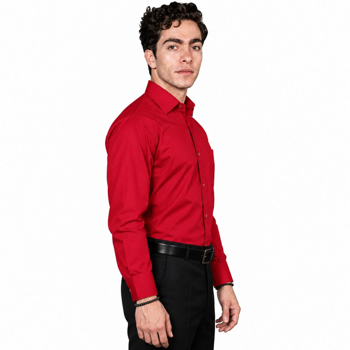 Camisa de vestir para hombre Zanely roja, perfil derecho fajada | color:roja-zanely