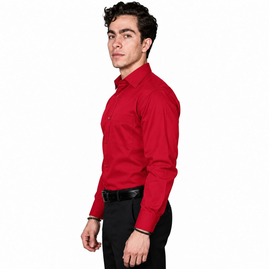 Camisa de vestir para hombre Zanely roja, perfil izquierdo fajada