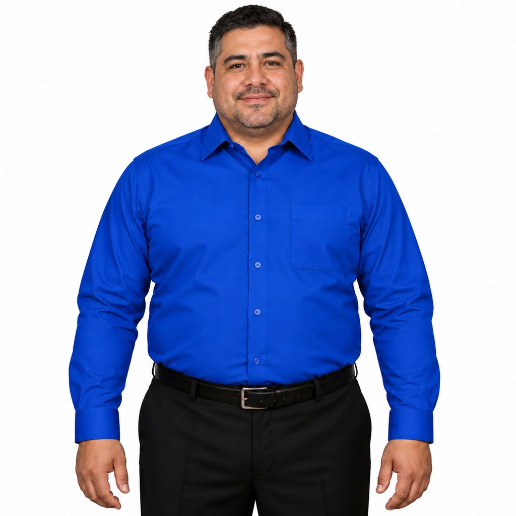Camisa de vestir para hombre azul rey tallas extras 44 a 50, Zanely, frontal fajada