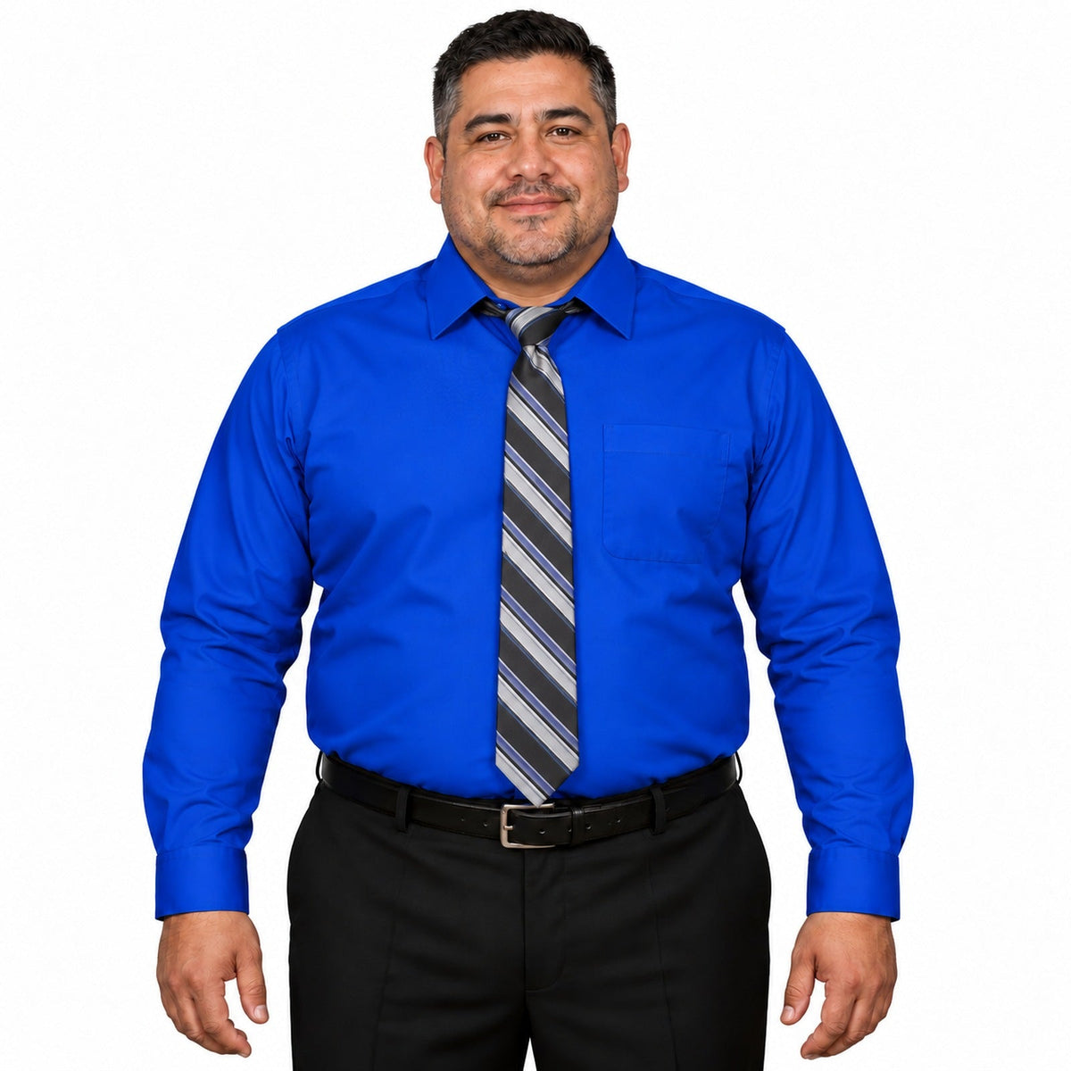 Camisa de vestir para hombre azul rey tallas extras 44 a 50, Zanely, frontal fajada corbata | color:azul-rey-zanely