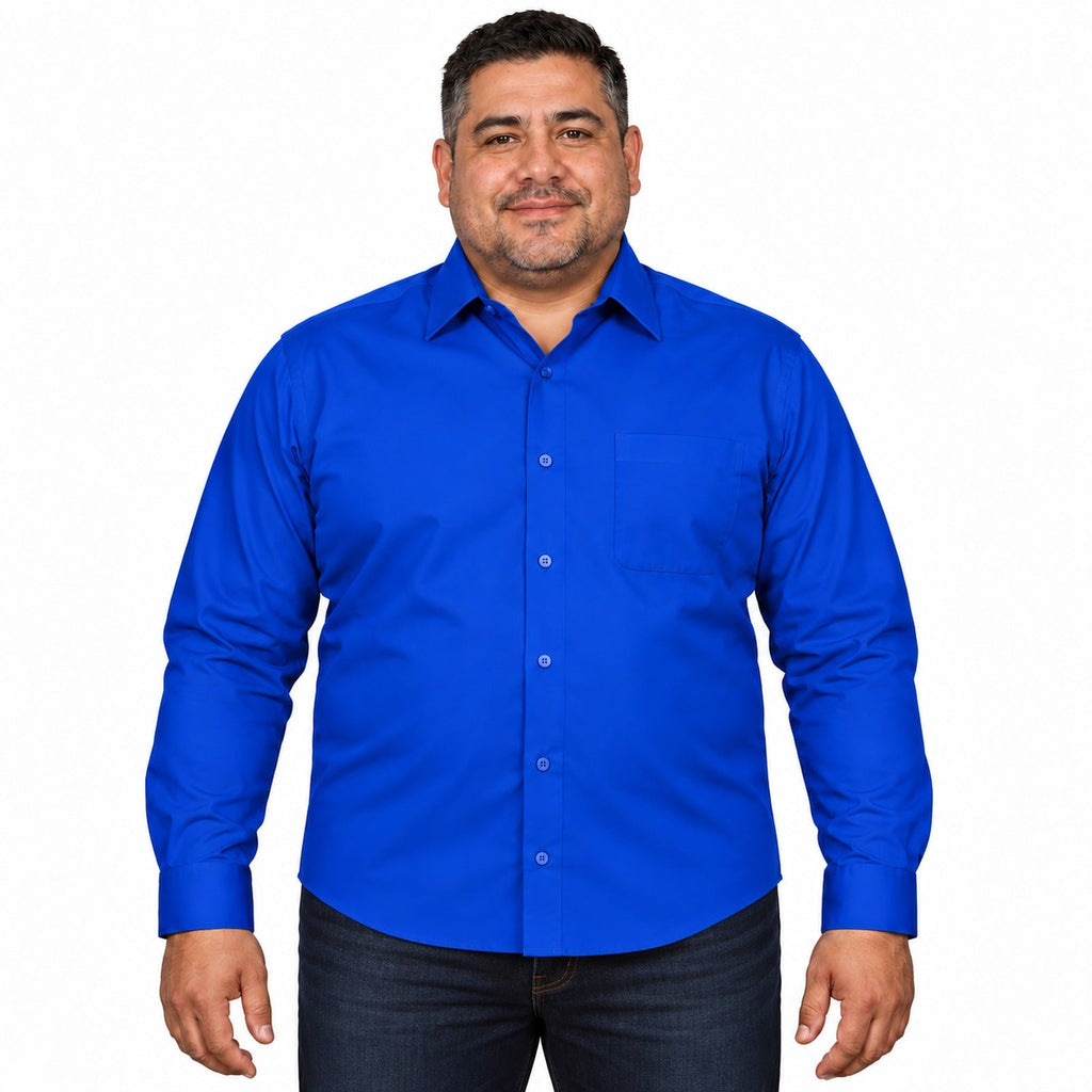 Camisa de vestir para hombre azul rey tallas extras 44 a 50, Zanely, frontal desfajada
