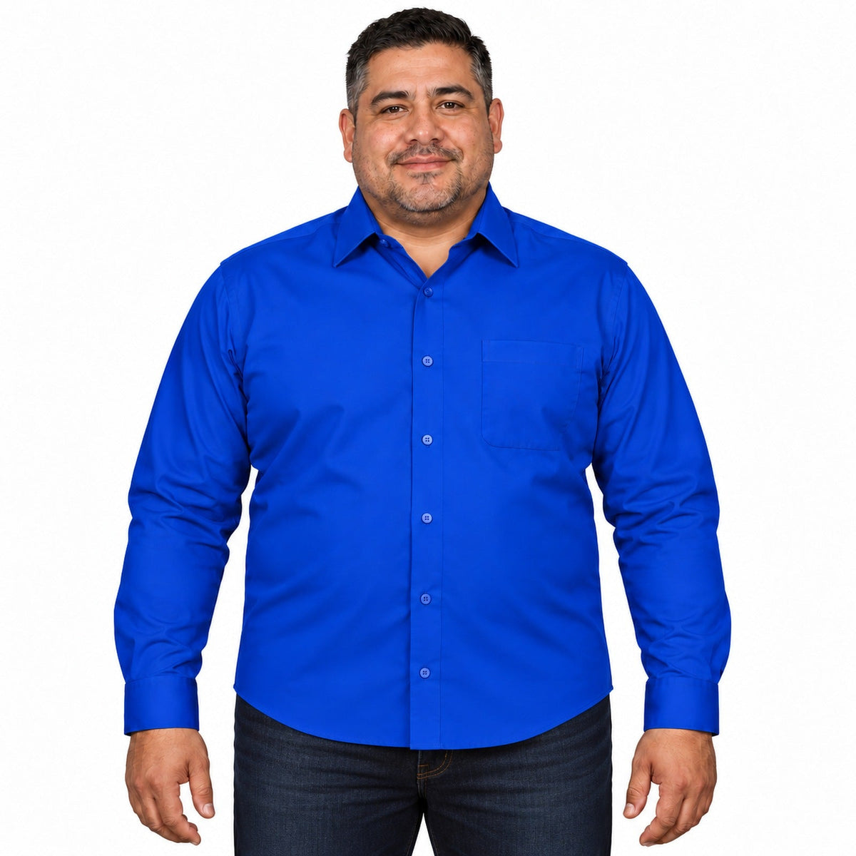 Camisa de vestir para hombre azul rey tallas extras 44 a 50, Zanely, frontal desfajada | color:azul-rey-zanely