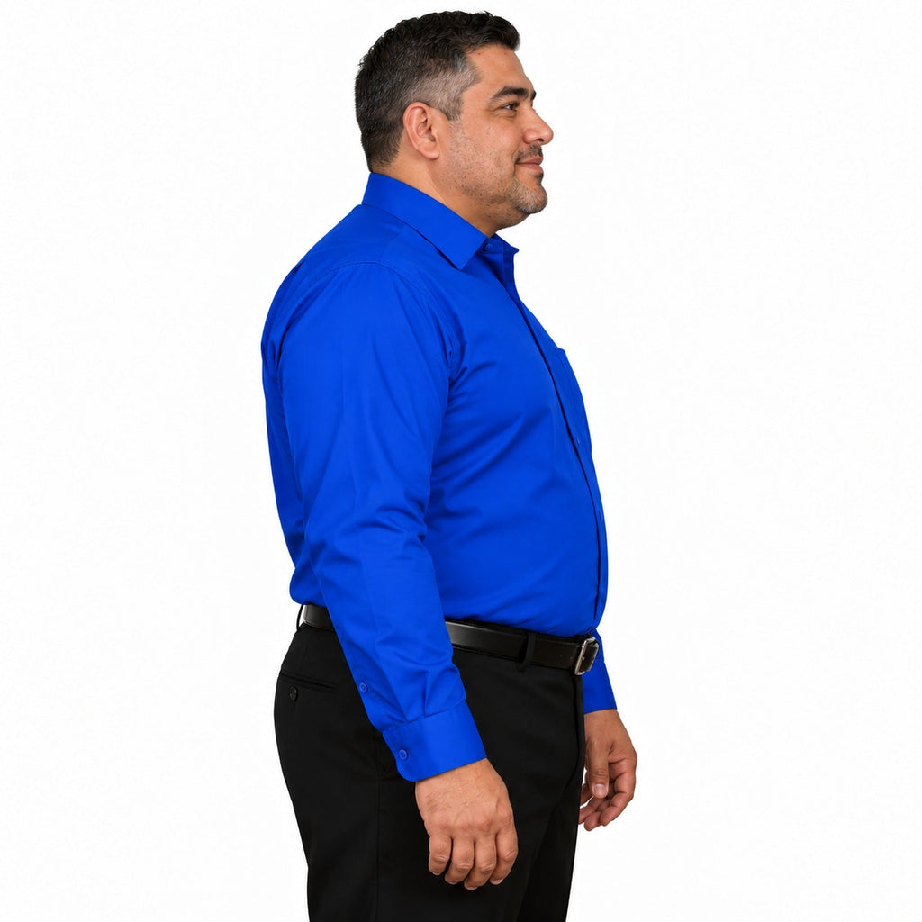 Camisa de vestir para hombre azul rey tallas extras 44 a 50, Zanely, perfil derecho fajada