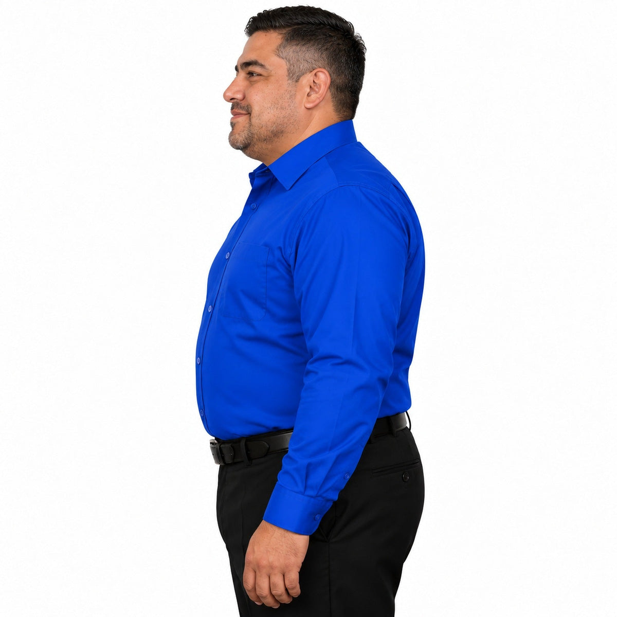 Camisa de vestir para hombre azul rey tallas extras 44 a 50, Zanely, perfil izquierdo fajada | color:azul-rey-zanely